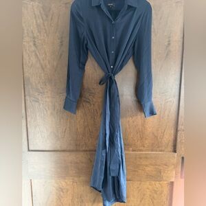 NWOT Quince Washable Stretch Silk Maxi Shirt Dress Navy Small